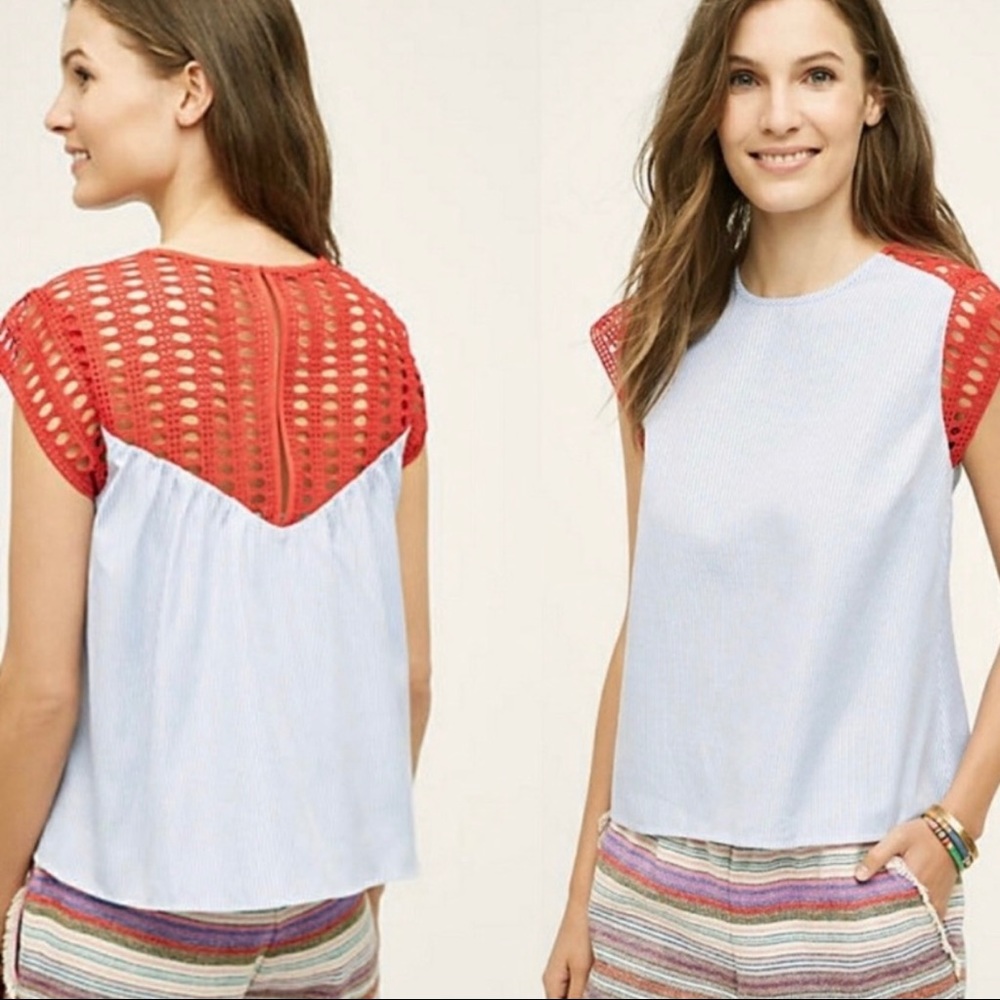 Anthropologie Red and Blue Blouse
